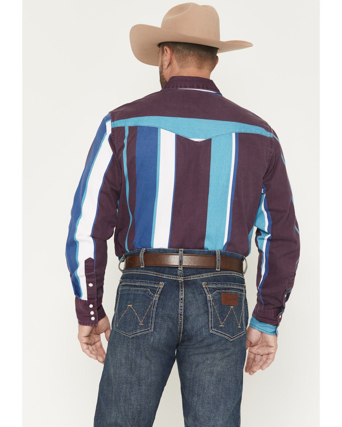Image #4 - Wrangler Men's Brushpopper Denim Striped Long Sleeve Snap Western Shirt, Multi, hi-res