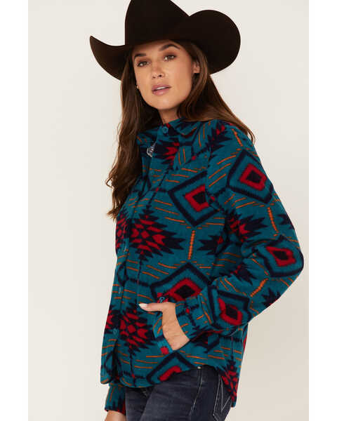 Image #2 - Outback Trading Co Women's Southwestern Print Eleanor Long Sleeve Button-Down Shirt, Teal, hi-res