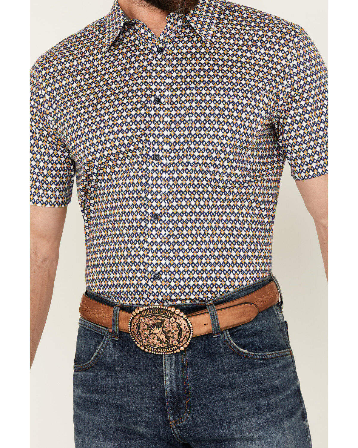 Image #3 - Cody James Men's Everett Geo Print Short Sleeve Button-Down Stretch Western Shirt, White, hi-res