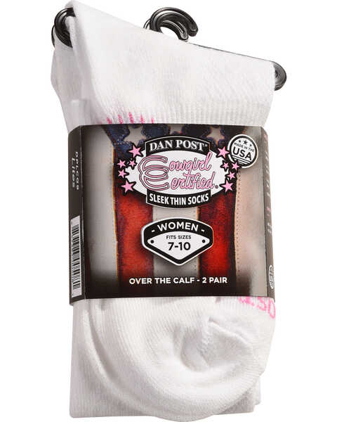 Image #2 - Dan Post Women's Cowgirl Certified Sleek Thin Socks, White, hi-res