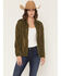 Image #1 - Rock & Roll Denim Women's Oversized Studded Velvet Concho Button Shirt, Olive, hi-res