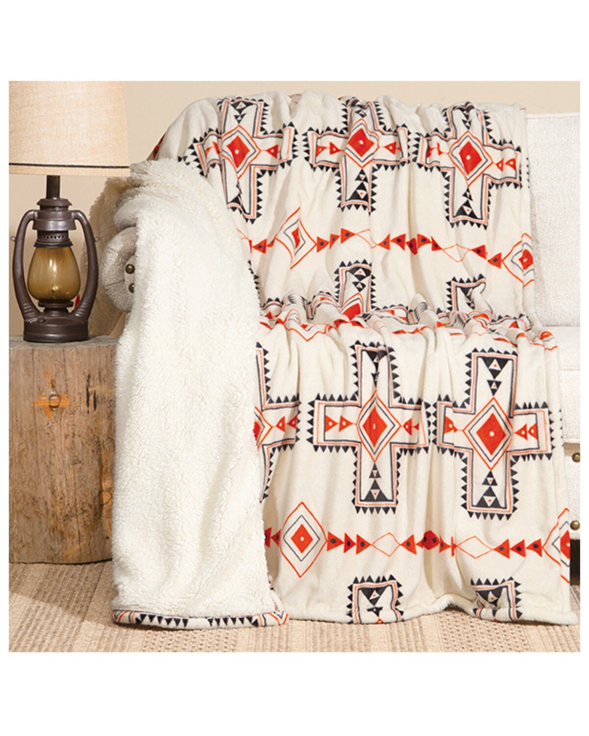 Image #1 - Carstens Home Santa Fe Sun Plush Sherpa Blanket, Cream, hi-res