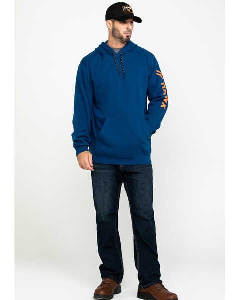 Image #6 - Hawx® Men's Logo Sleeve Performance Fleece Hooded Work Sweatshirt - Big & Tall, Blue, hi-res