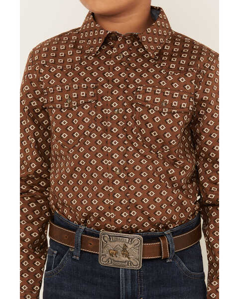 Image #3 - Cody James Boys' Rabbit Foot Southwestern Print Long Sleeve Snap Western Shirt, Dark Brown, hi-res