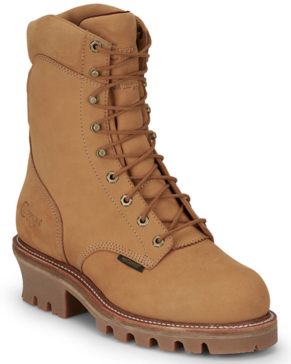Chippewa Men's 9" Super DNA Lace-Up Waterproof Work Boots - Steel Toe, Wheat, hi-res