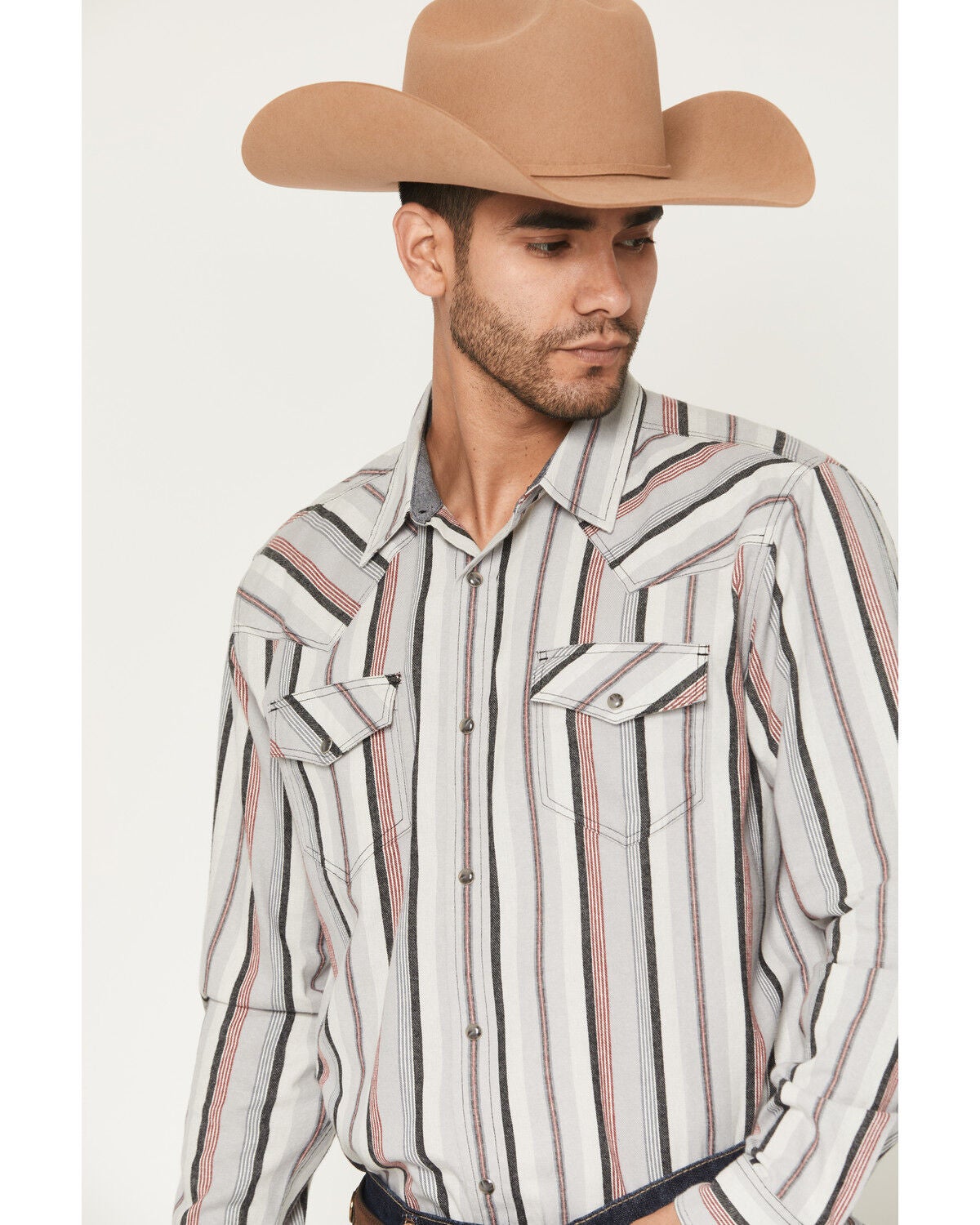 Image #2 - Cody James Men's Saddle Ridge Striped Print Long Sleeve Snap Western Shirt - Tall, Grey, hi-res