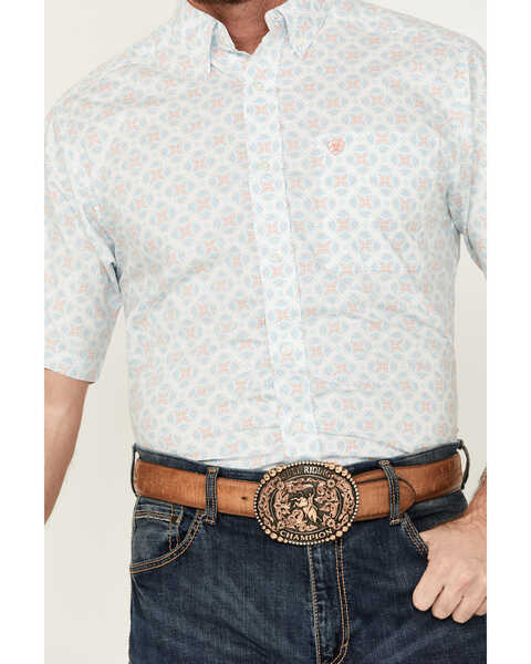 Image #3 - Ariat Men's Kai Medallion Print Short Sleeve Button-Down Western Shirt , Aqua, hi-res