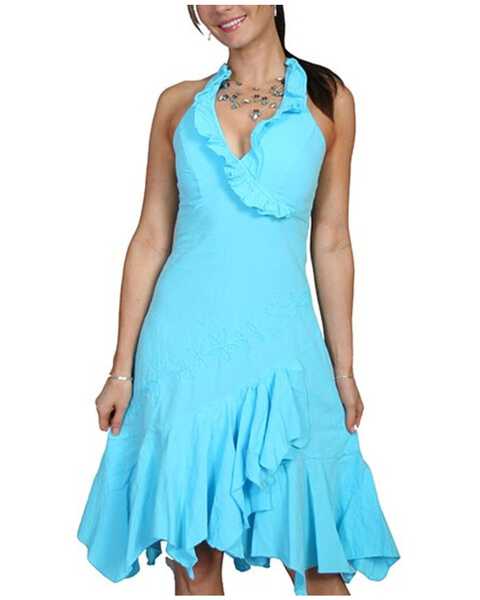 Scully Women's Cantina Ruffled Halter Dress, Turquoise, hi-res