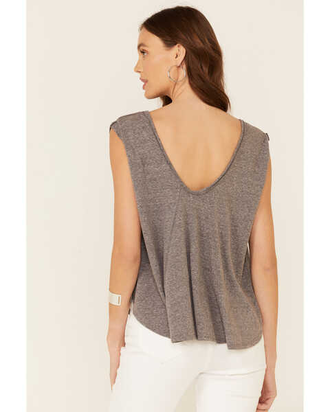 Image #4 - Tres Aves Women's Solid Gray Oversized Double V-Neck Short Sleeve Top , Grey, hi-res