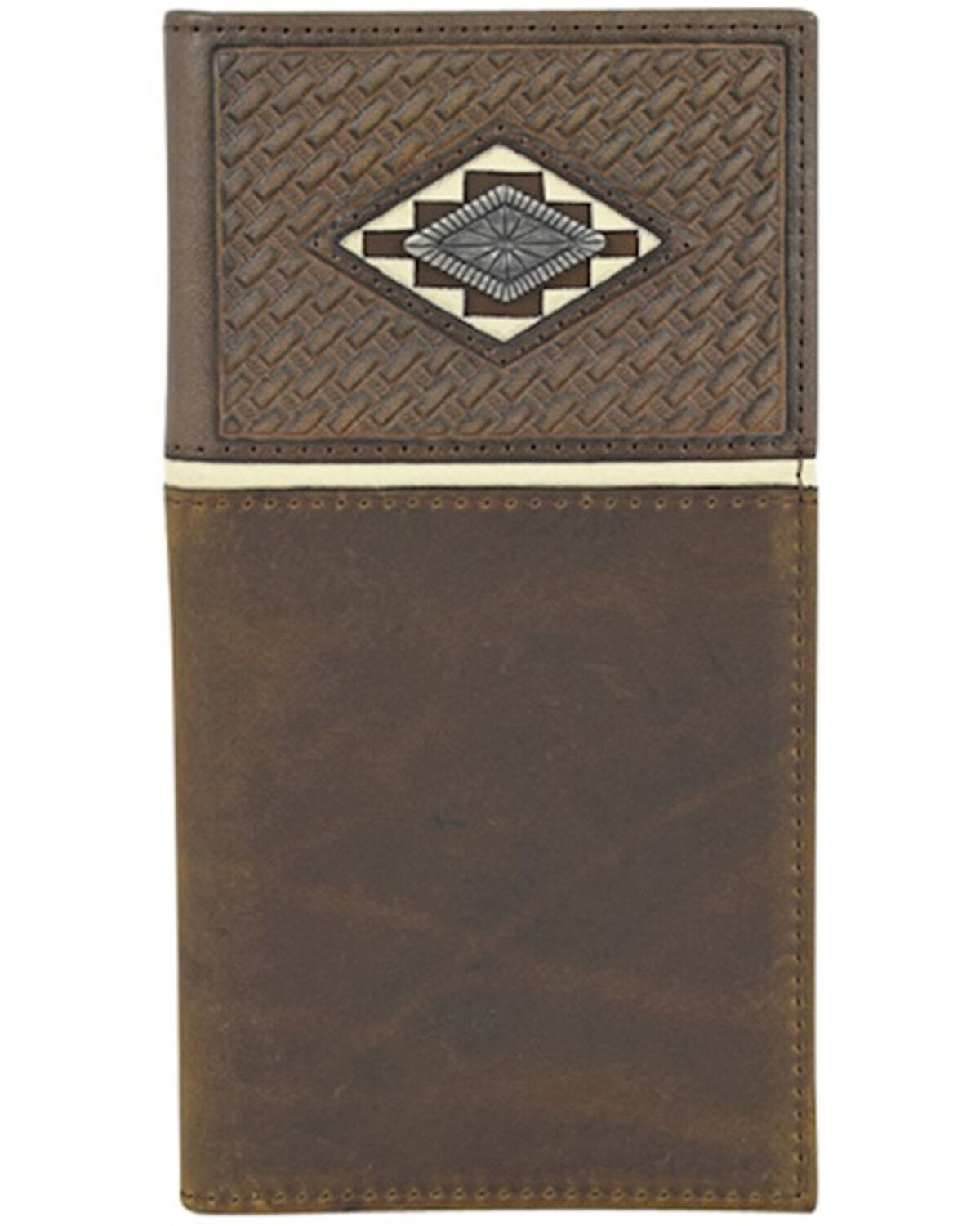Image #1 - Justin Men's Brown Basket Weave Tooling & Concho Rodeo Wallet, Brown, hi-res