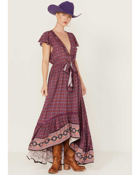 Image #1 - Beyond The Radar Women's Border Print Picnic Dress, Purple, hi-res