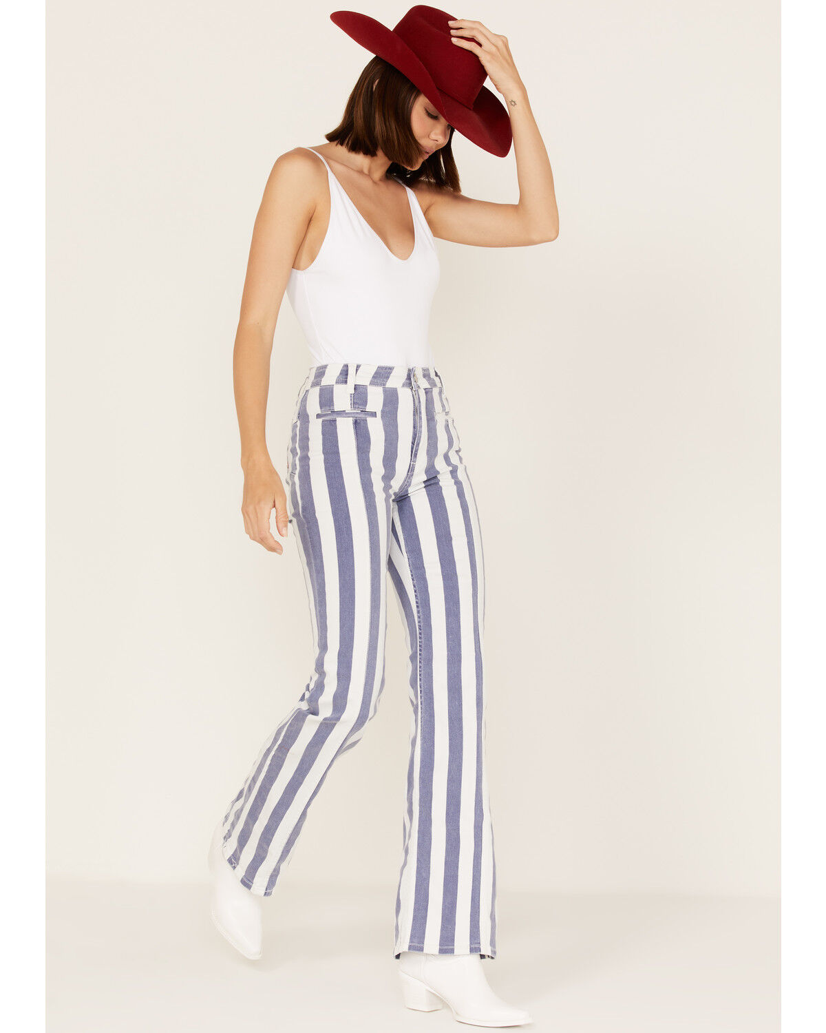 Image #1 - Free People Women's Firecracker Star & Stripe Flare Jeans, Blue, hi-res