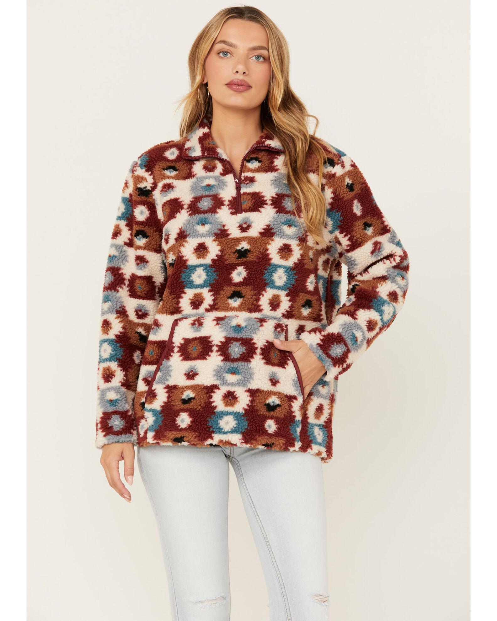 Product Name: Cotton & Rye Women's Southwestern Print Sherpa Half Zip  Pullover