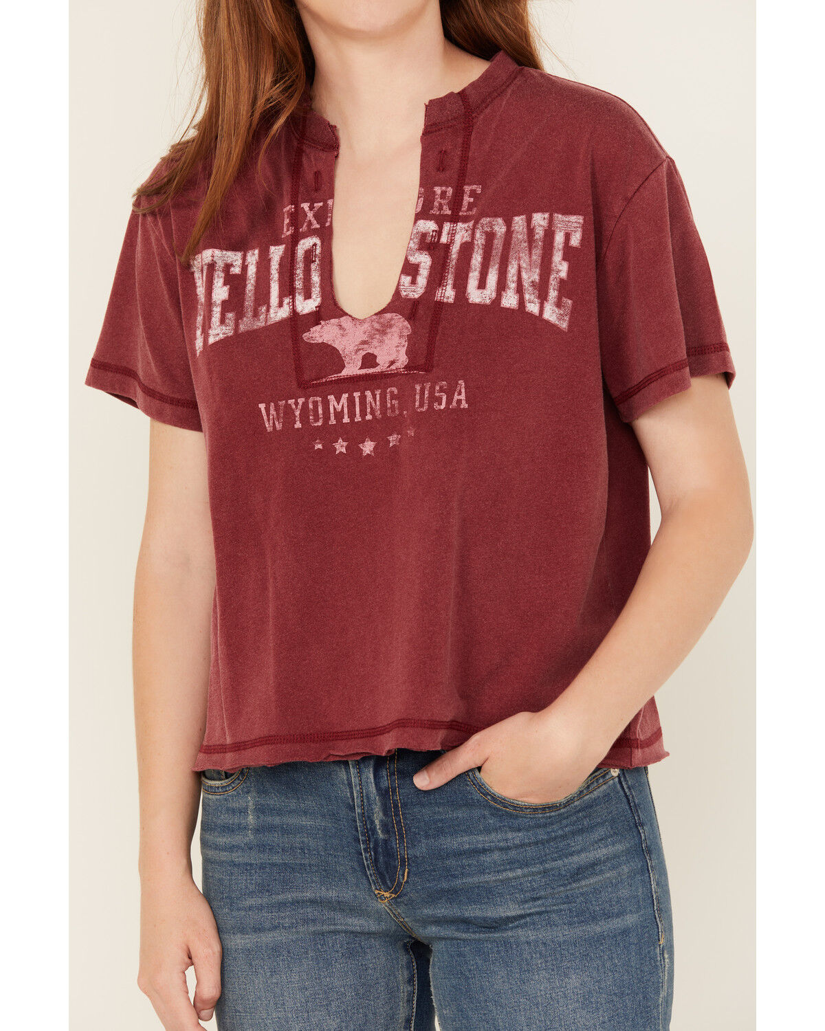 Image #3 - Youth in Revolt Women's Yellowstone Short Sleeve Graphic Tee, Burgundy, hi-res
