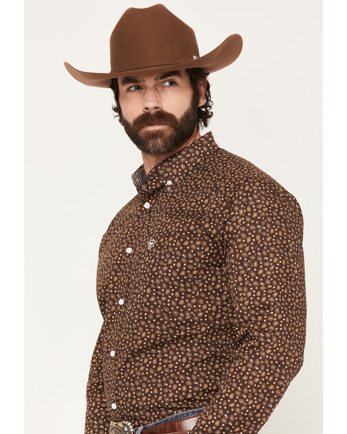 Image #2 - Ariat Men's Raven Wrinkle Free Paisley Print Long Sleeve Button-Down Western Shirt, Brown, hi-res