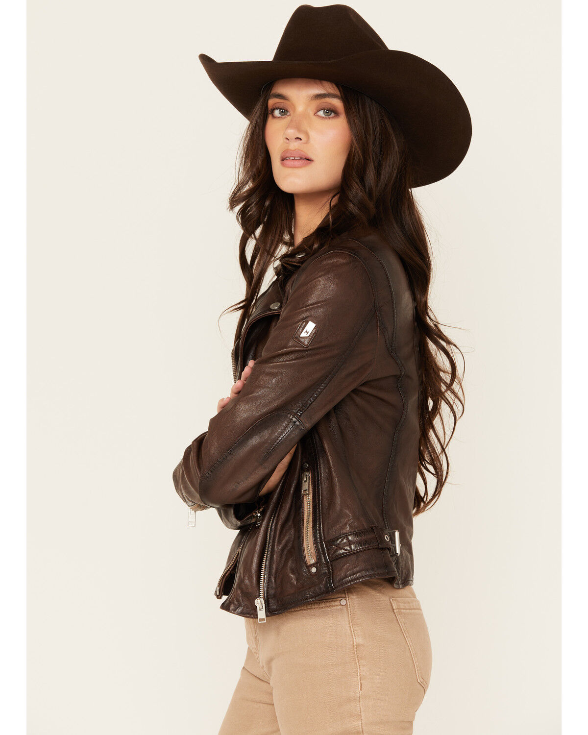 Image #4 - Mauritius Leather Women's Boot Barn Exclusive Lucky Horseshoe Leather Jacket, Brown, hi-res