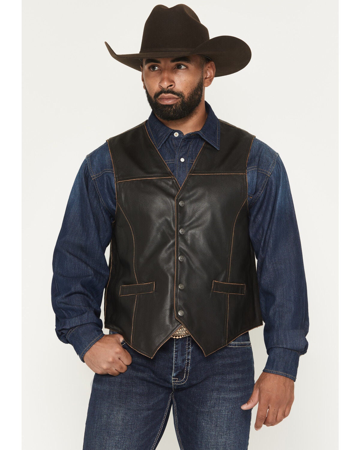 Scully Men's Leather Vest, Dark Brown, hi-res