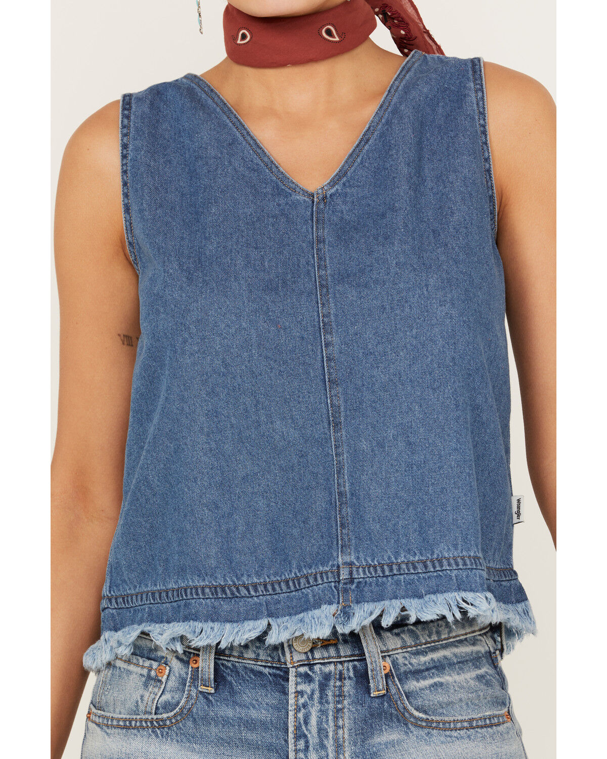 Image #4 - Wrangler Women's Denim Frayed Tank, , hi-res