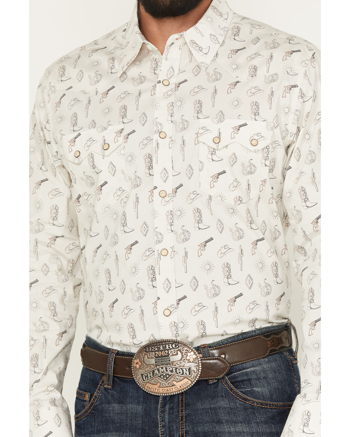 Image #3 - Rock & Roll Denim Men's Conversation Print Long Sleeve Snap Stretch Western Shirt, Natural, hi-res