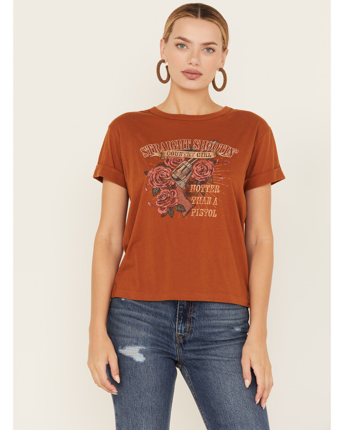 Image #1 - White Crow Women's Straight Shooter Short Sleeve Graphic Tee, Rust Copper, hi-res