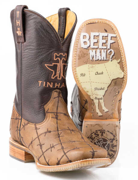 Image #1 - Tin Haul Men's Barbed Wire Butcher Shop Western Boots - Broad Square Toe, Brown, hi-res