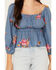 Image #3 - Wild Moss Women's Floral Embroidered 3/4 Sleeve Top, Blue, hi-res