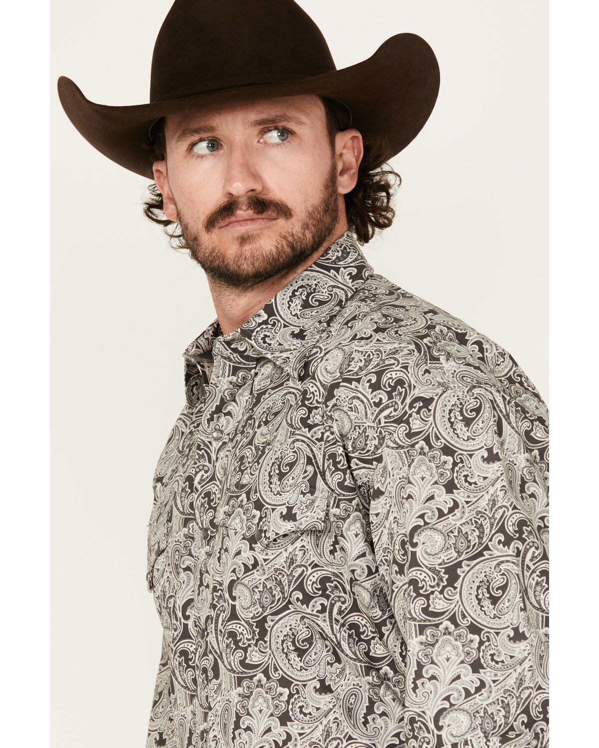 Image #2 - Stetson Men's Paisley Print Long Sleeve Snap Western Shirt, Grey, hi-res