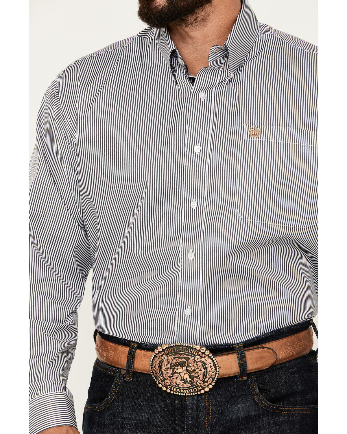 Image #3 - Cinch Men's Tencel Striped Print Long Sleeve Button-Down Shirt, White, hi-res