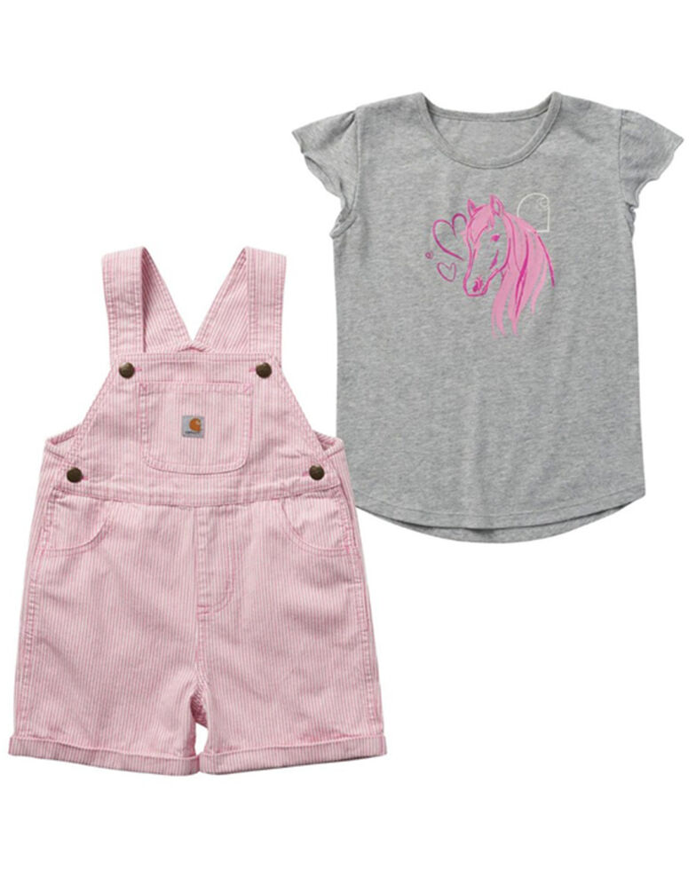 Carhartt Toddler-Girls' Shortalls & Horse Graphic Tee Set - 2-piece, Pink, hi-res