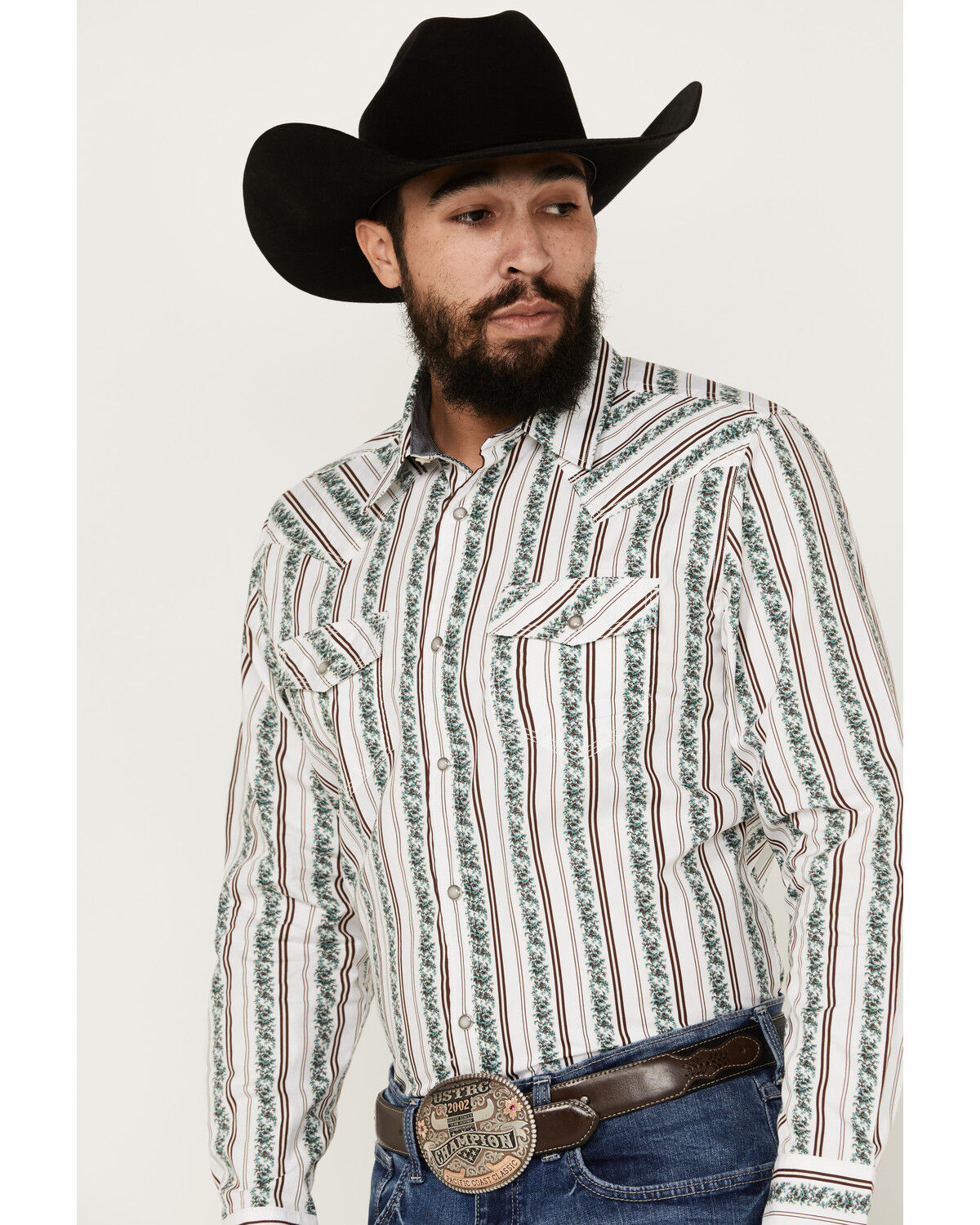 Image #2 - Moonshine Spirit Men's Manhattan Floral Striped Long Sleeve Snap Western Shirt, White, hi-res