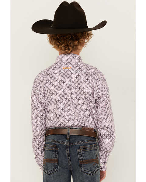 Image #4 - Ariat Boys' Merrick Print Classic Fit Long Sleeve Button Down Western Shirt, Light Purple, hi-res