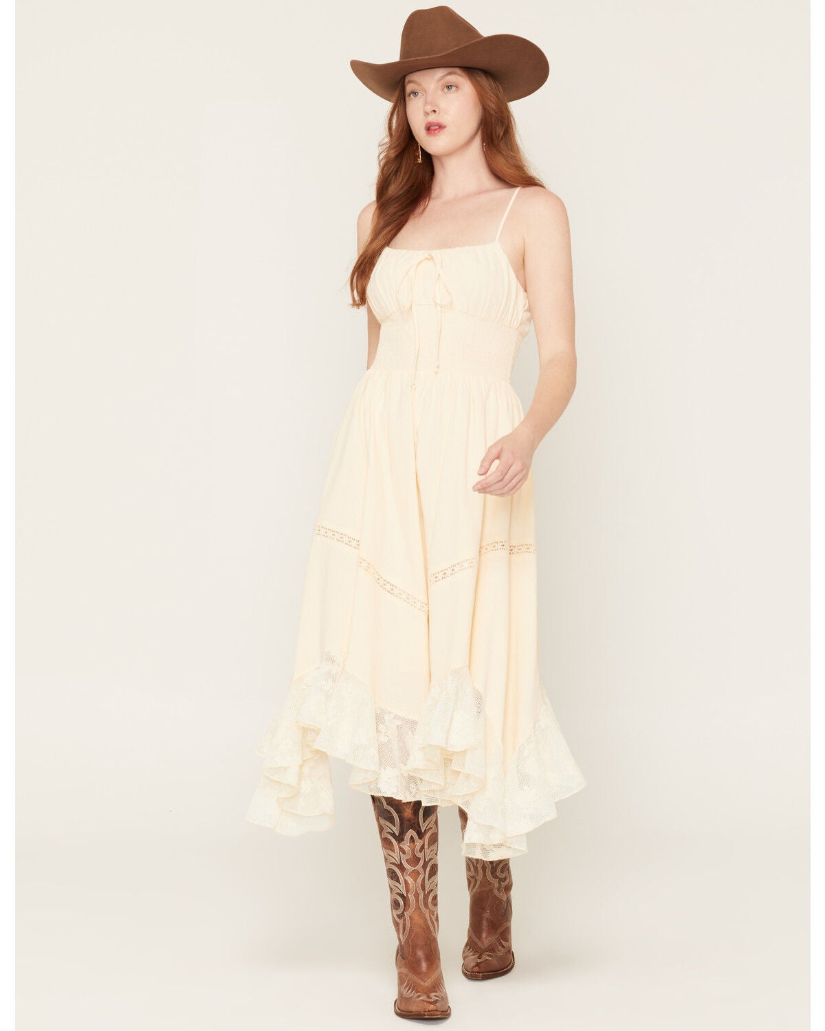 Image #1 - Originality Women's Emma Sleeveless Ruffle Midi Dress, Cream, hi-res
