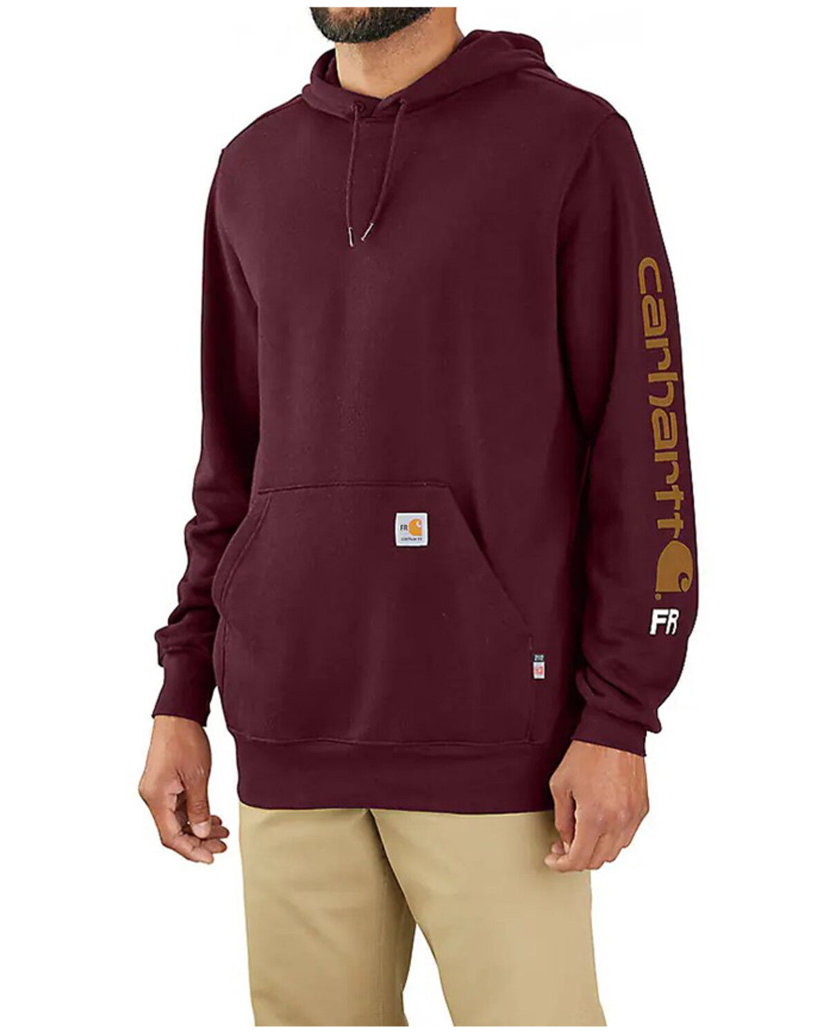 Image #1 - Carhartt Men's FR Force® Midweight Logo Hooded Sweatshirt, Wine, hi-res