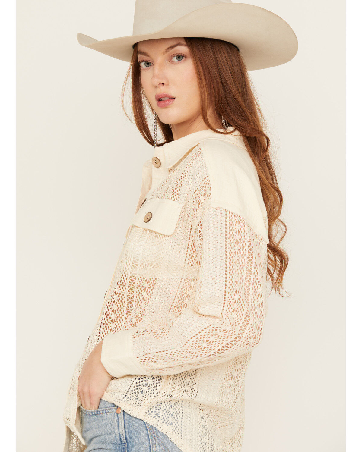 Image #2 - Very J Women's Crochet Button-Down Shirt, , hi-res