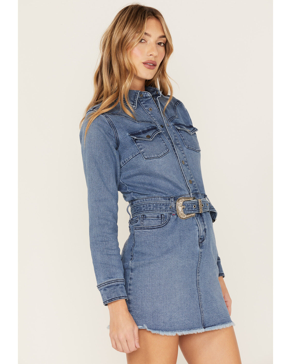 Image #1 - Idyllwind Women's Delaney Medium Wash Belted Western Denim Mini Dress, , hi-res