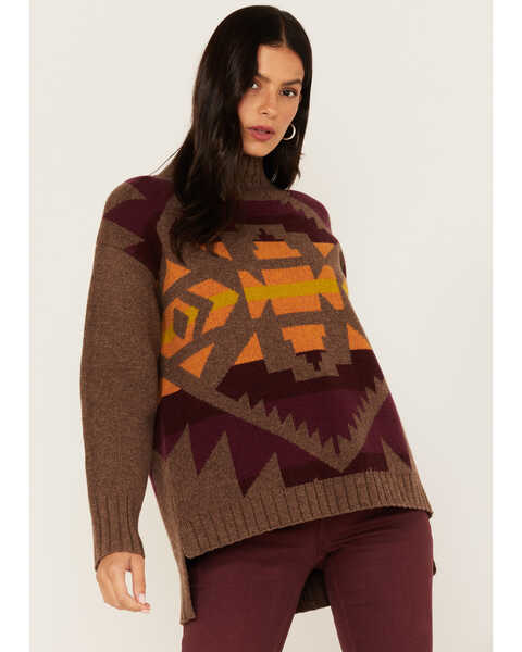 Image #1 - Pendleton Women's Mixed Print Western Sweater, Medium Brown, hi-res
