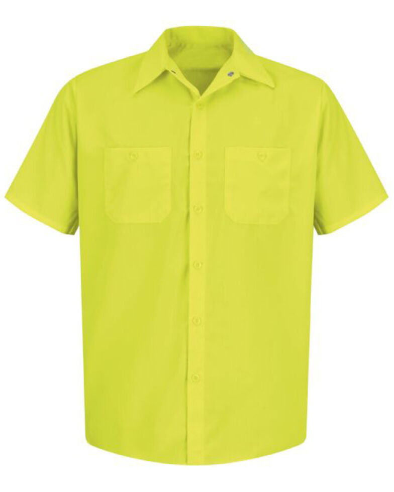 Red Kap Men's Enhanced Visibility Short Sleeve Work Shirt - Tall , Yellow, hi-res