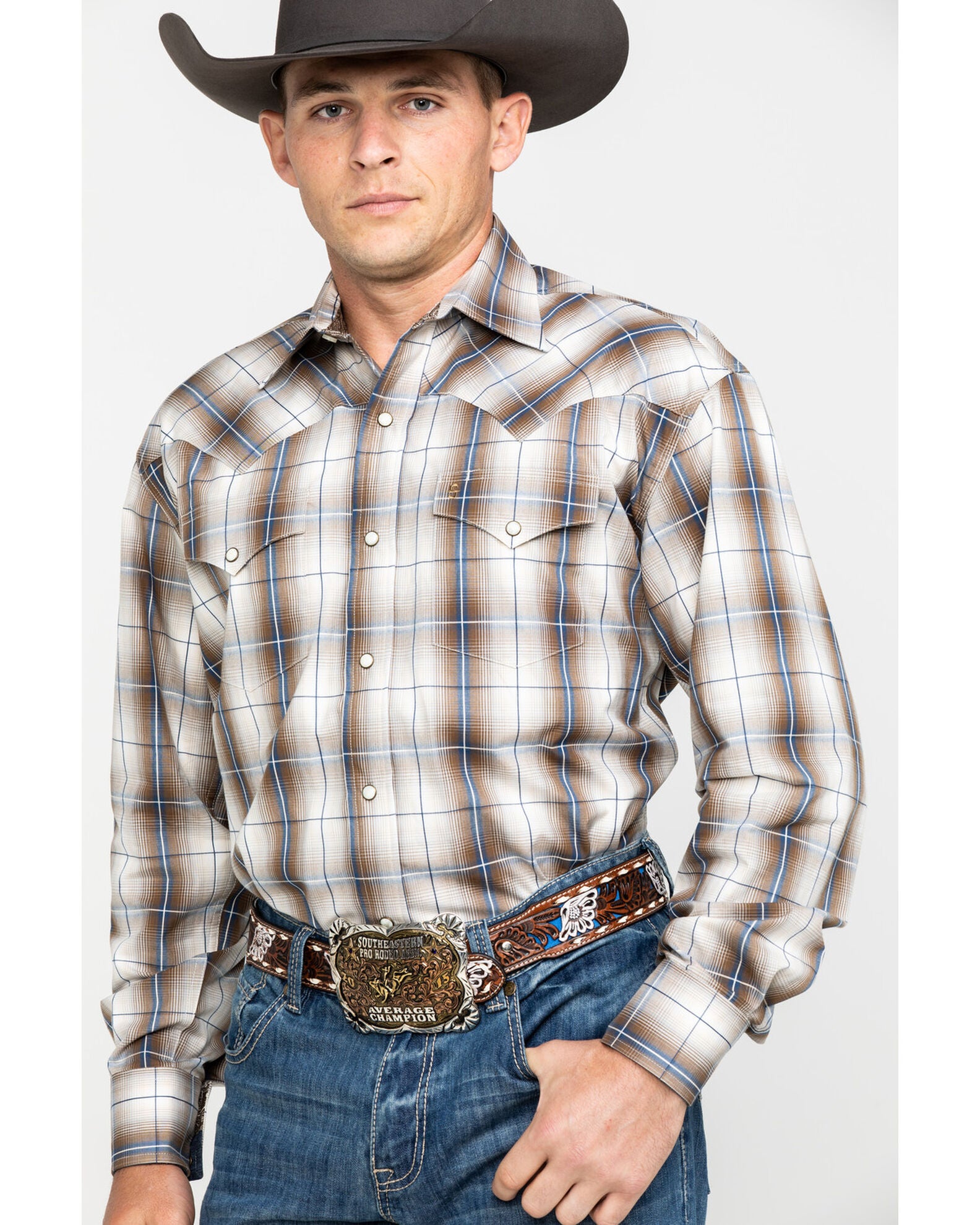 Roper Men's Western Black Plaid Shirt