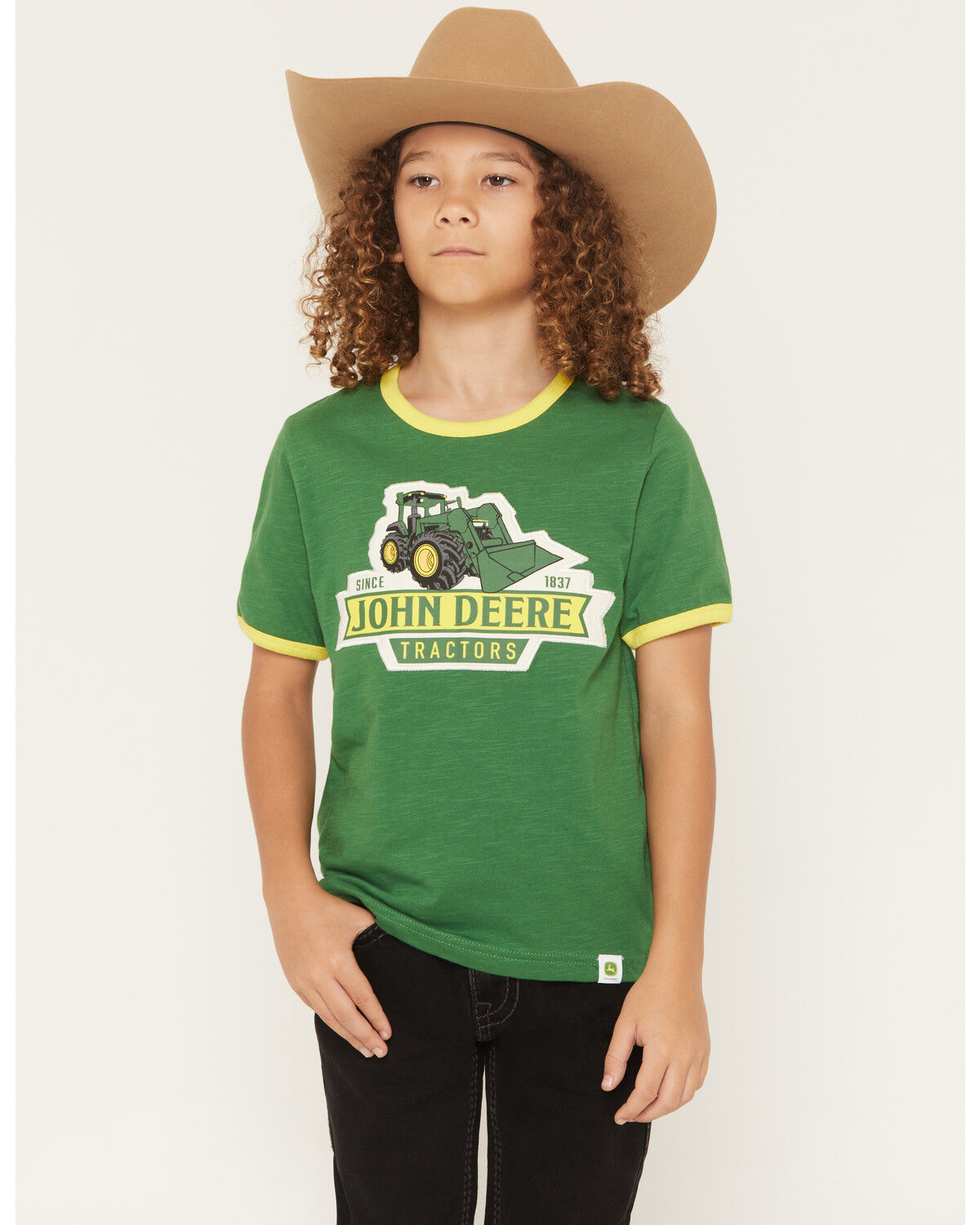 Image #1 - John Deere Toddler Boys' Tractor Patch Short Sleeve Ringer T-Shirt, Green, hi-res