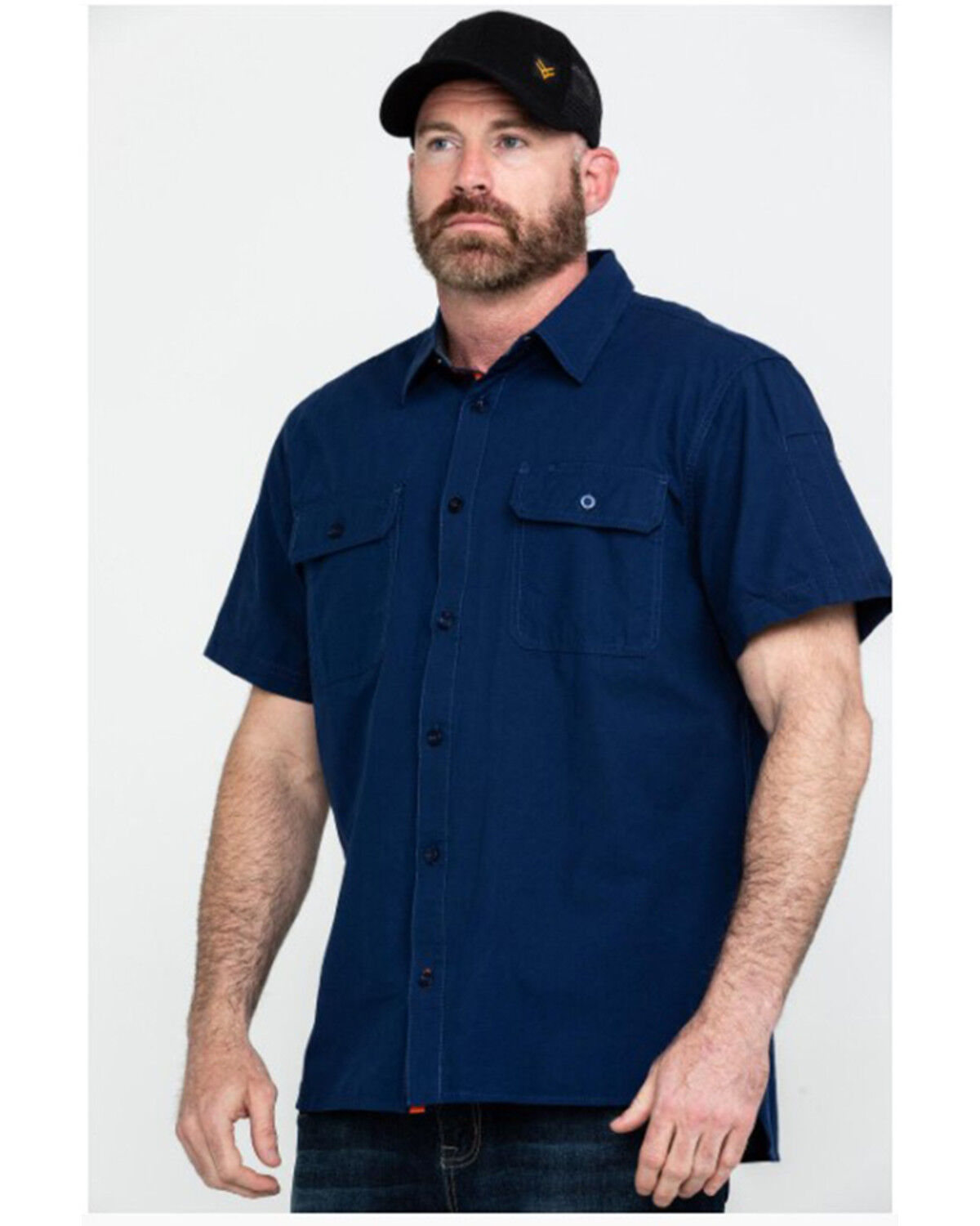 Image #1 - Hawx Men's Solid Navy Yarn Dye Two Pocket Short Sleeve Work Shirt - Big, Navy, hi-res