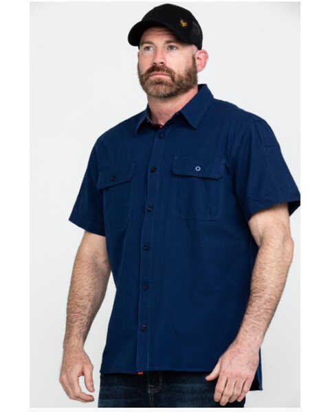Image #1 - Hawx Men's Solid Navy Yarn Dye Two Pocket Short Sleeve Work Shirt - Big , Navy, hi-res