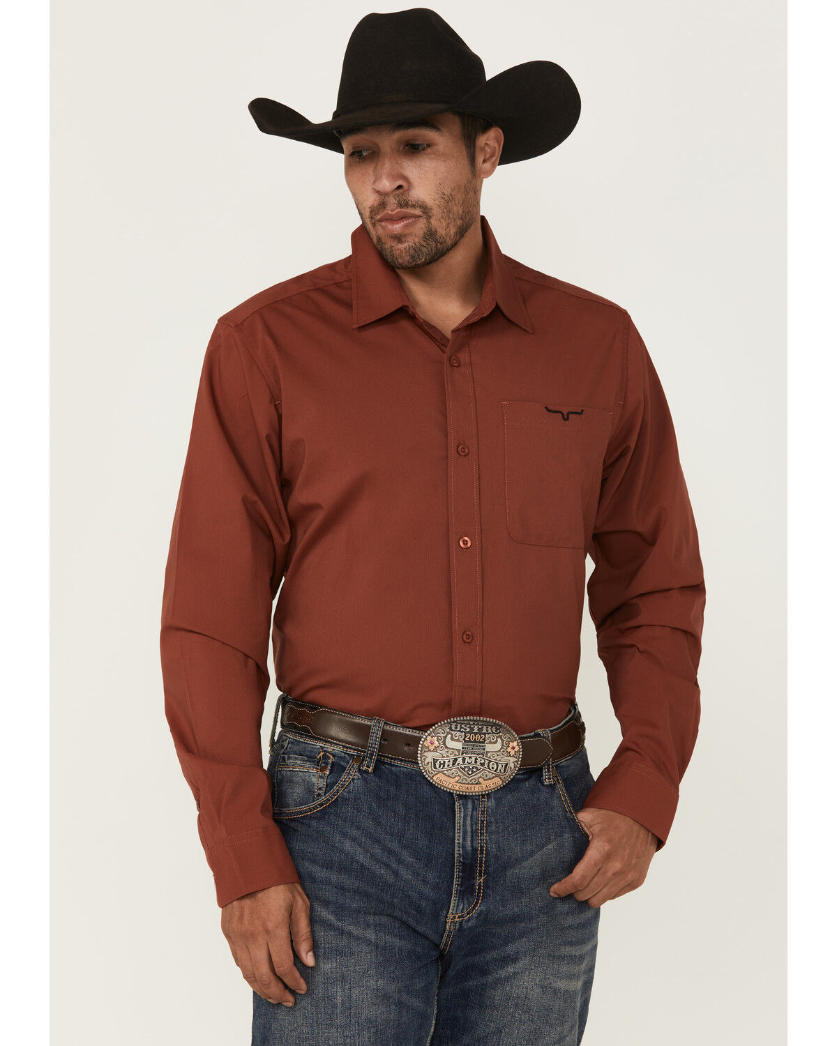Image #1 - Kimes Ranch Men's Linville Solid Long Sleeve Button-Down Stretch Western Shirt, Red, hi-res