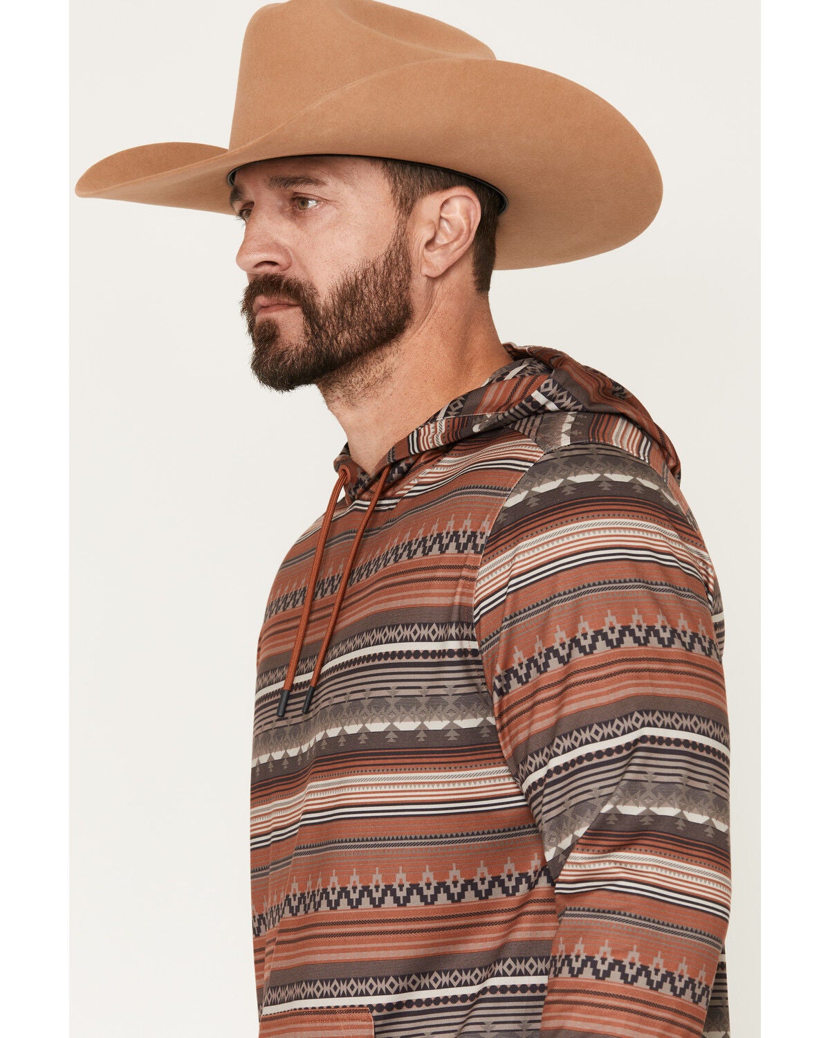 Image #2 - RANK 45&reg; Men's Stone Mesa Southwestern Print Tech Hooded Long Sleeve Shirt, Brown, hi-res