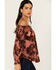 Image #3 - Shyanne Women's Burnout Satin Printed Peasant Top, Mauve, hi-res