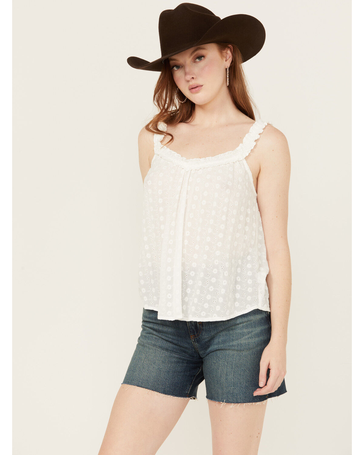 Image #1 - Eyeshadow Women's Eyelet Tank Top, White, hi-res