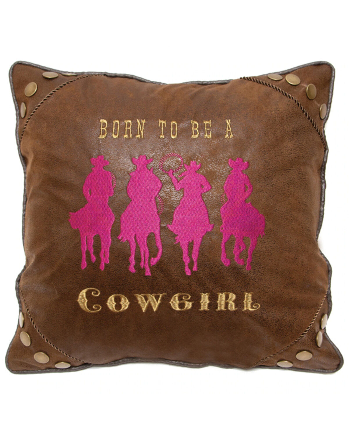Image #1 - Carstens Home Born To Be A Cowgirl Embroidered Decorative Throw Pillow, Pink, hi-res
