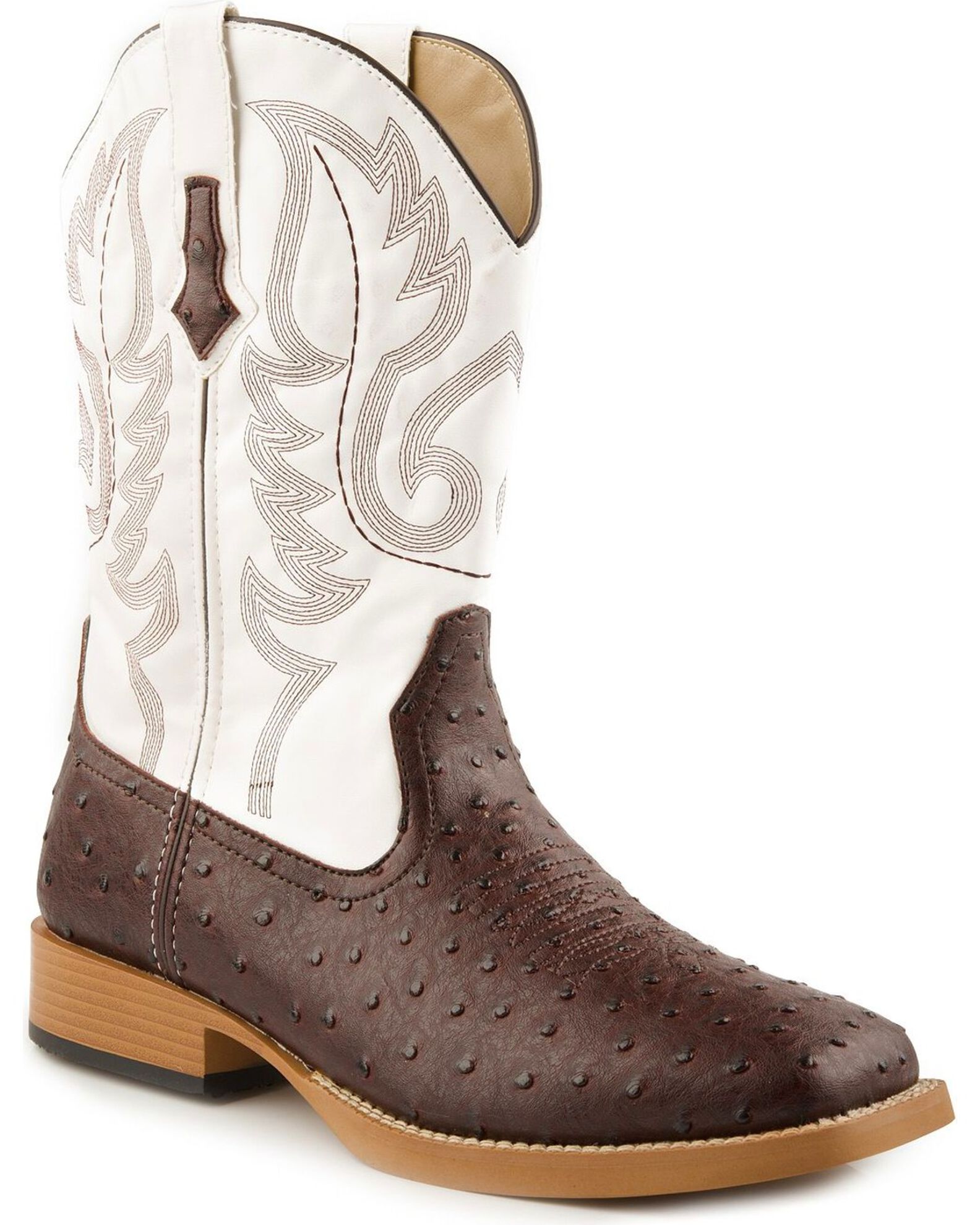 Roper Men s Faux Leather Ostrich Print Western Boots Broad Square Toe Sheplers