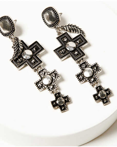 Image #2 - Shyanne Women's Southwestern Antique Stacked Cross Earrings , Silver, hi-res