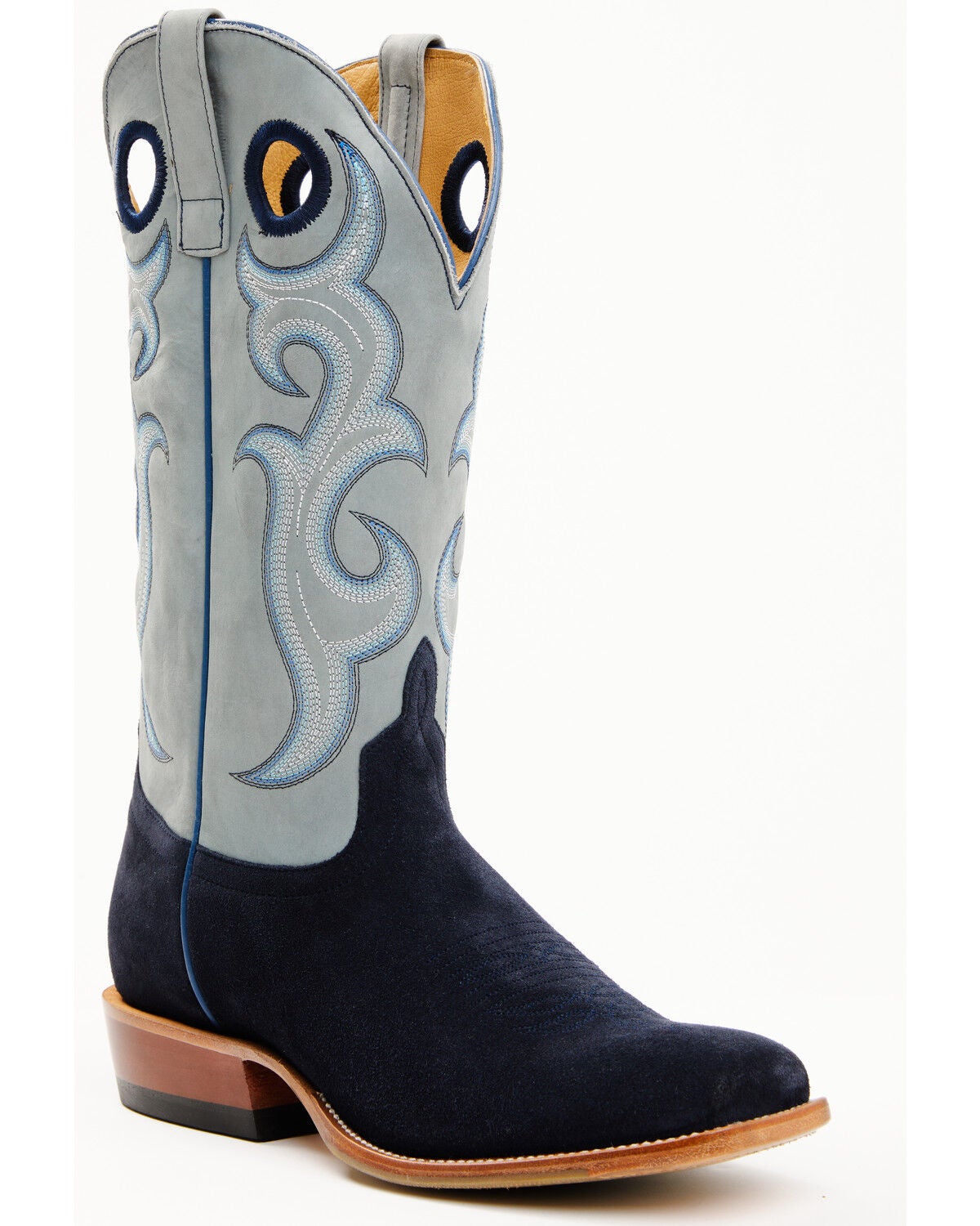 Horse Power Men's Marine Roughout Western Boots - Broad Square Toe, Navy, hi-res