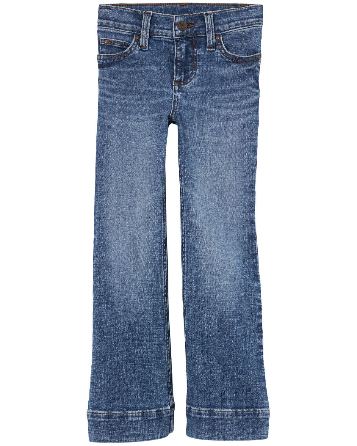 Image #2 - Wrangler Girls' Embroidered Trouser Stretch Denim Jeans, Blue, hi-res
